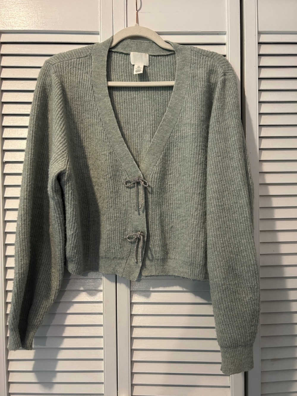 H&M Crop faux diamond Bow cardigan | Mint